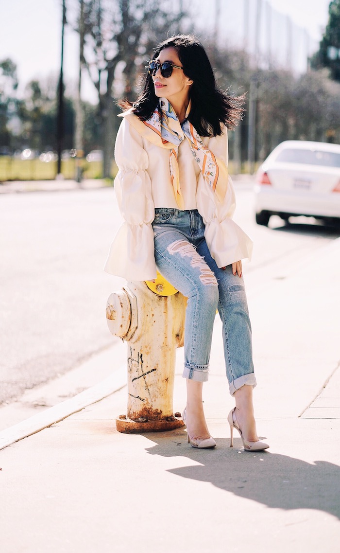 Blue Jeans Babe, AG Jeans, Hermes Scarf, Gianvito Rossi Shoes, via: HallieDaily