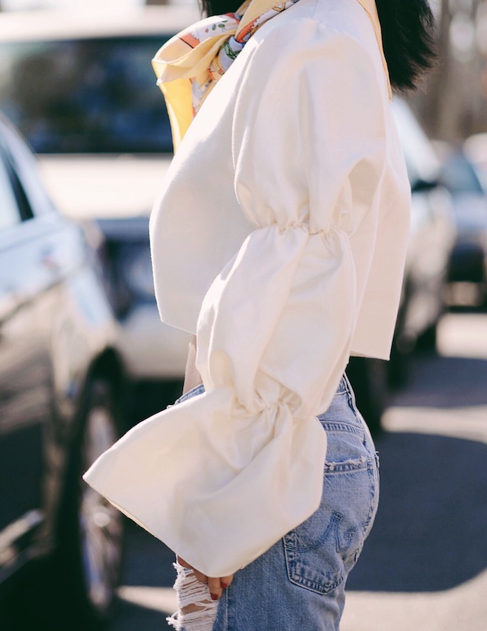 Blue Jeans Babe, AG Jeans, Hermes Scarf, Gianvito Rossi Shoes, via: HallieDaily