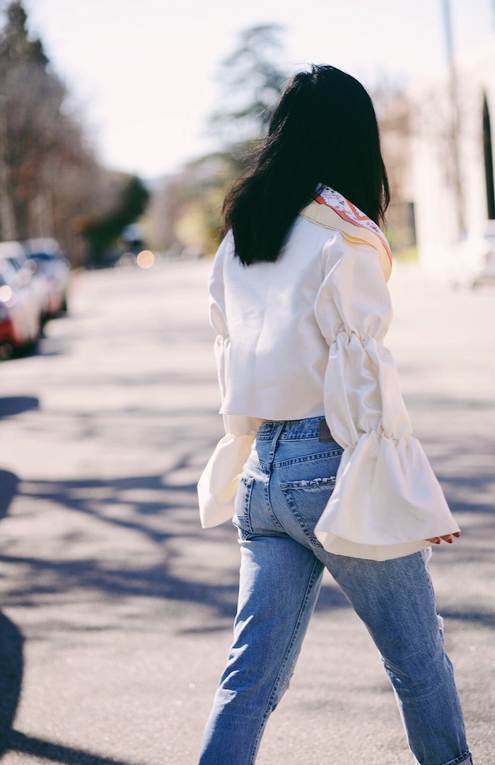 Blue Jeans Babe, AG Jeans, Hermes Scarf, Gianvito Rossi Shoes, via: HallieDaily