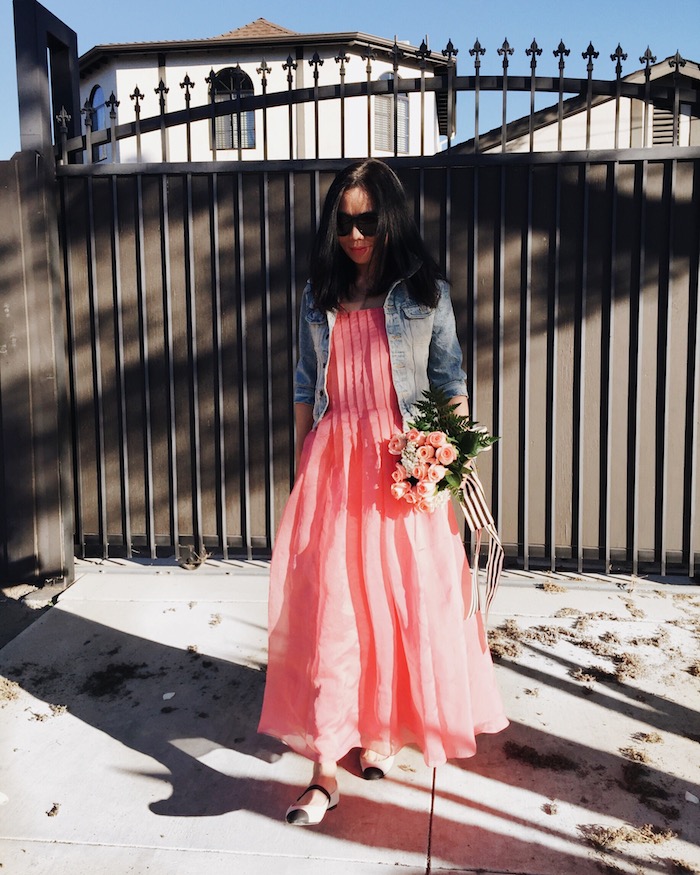 Happy Valentine's Day, Tibi Isa Dress, Vintage Chanel Shoes, Denim Jacket, via: HallieDaily