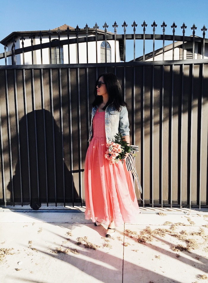 Happy Valentine's Day, Tibi Isa Dress, Vintage Chanel Shoes, Denim Jacket, via: HallieDaily