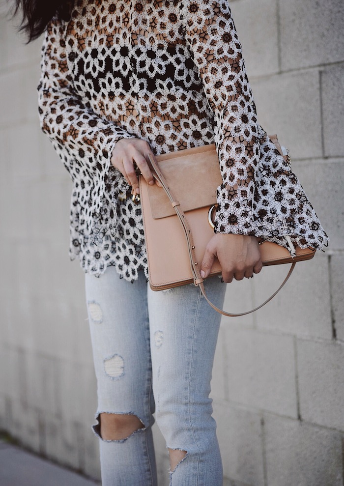 Weekend Style, Zimmermann Lace Top, Frame Denim Ripped Jeans, Chloe Faye Bag, Christian Louboutin Nude Pumps, Boater Hat, via: HallieDaily