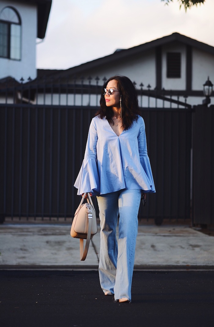 Bohemian Style, Bell Sleeve Shirt, Givenchy Antigona Bag, via: HallieDaily