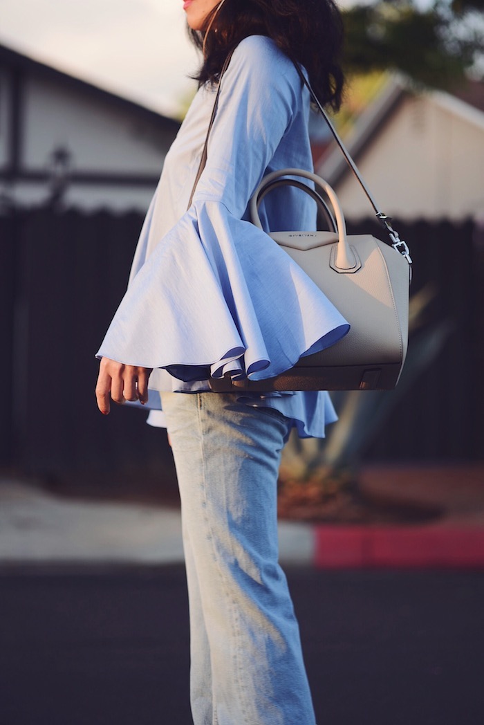 Bohemian Style, Bell Sleeve Shirt, Givenchy Antigona Bag, via: HallieDaily