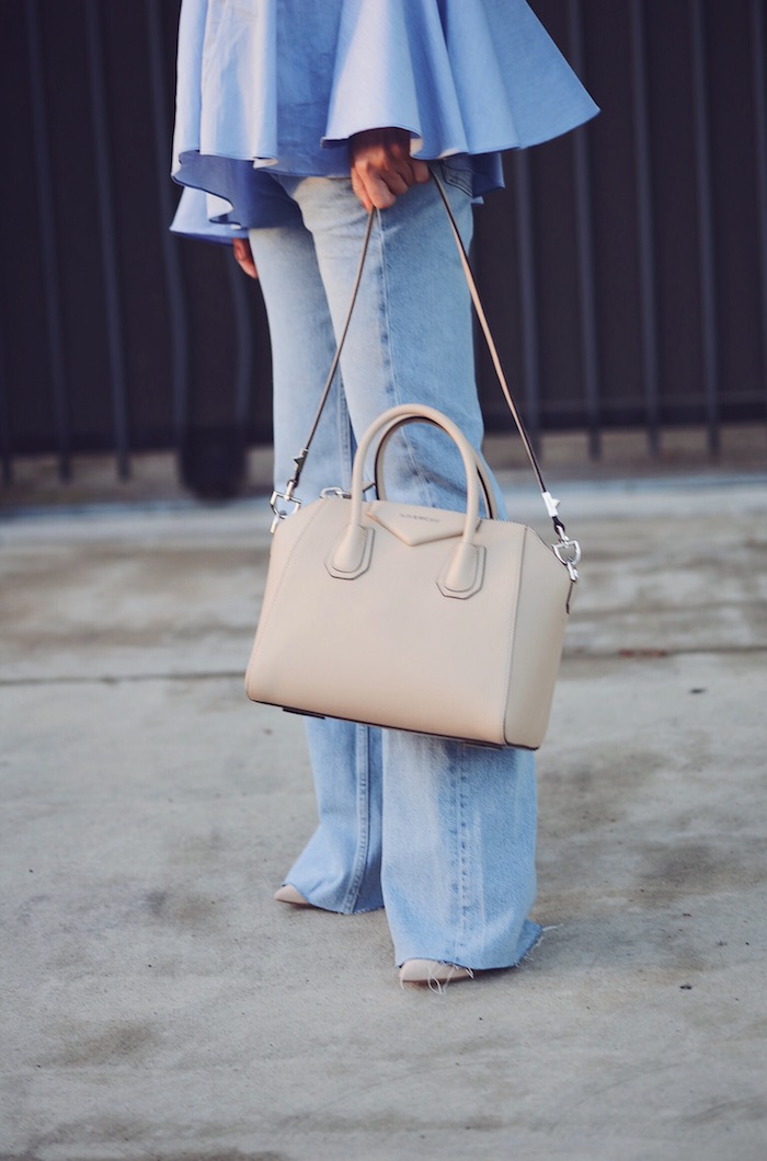 Bohemian Style, Bell Sleeve Shirt, Givenchy Antigona Bag, via: HallieDaily