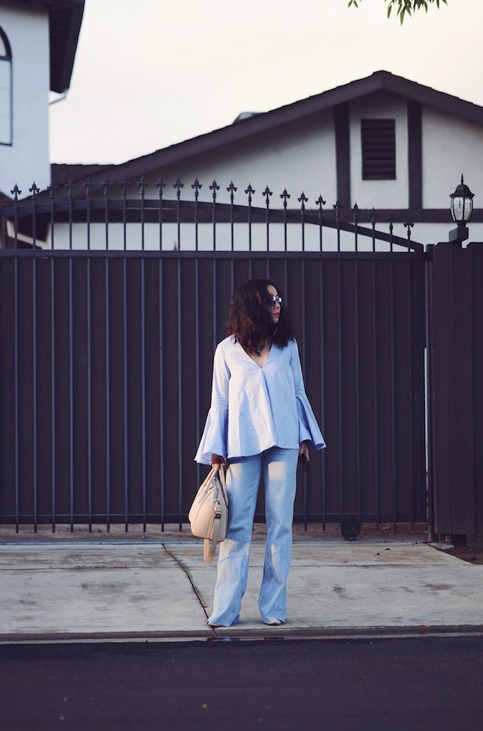 Bohemian Style, Bell Sleeve Shirt, Givenchy Antigona Bag, via: HallieDaily