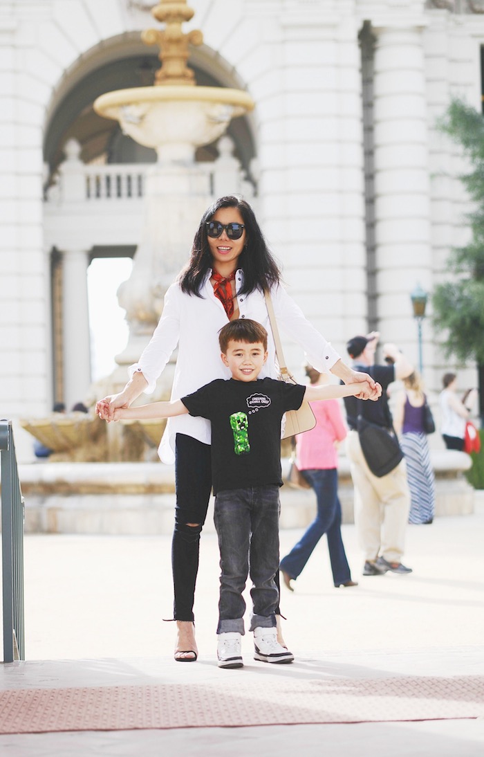 Family, Fun Day, Love, Mom & Son, White Button Down Shirt, Ripped Jeans, Givenchy Bag, Mom's Style, via: HallieDaily