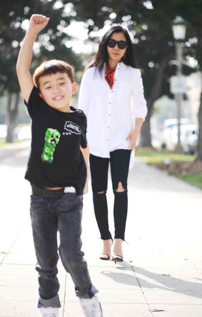 Family, Fun Day, Love, Mom & Son, White Button Down Shirt, Ripped Jeans, Givenchy Bag, Mom's Style, via: HallieDaily