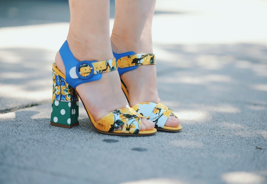 The Street Garden Look, Carven Floral Top, Dolce & Gabbana Printed Sandals, Charlotte Olympia Brando Textured-leather Tote, Jonathan Saunders Sally Appliquéd Wool-twill Skirt, Celine Sunglasses, via: HallieDaily