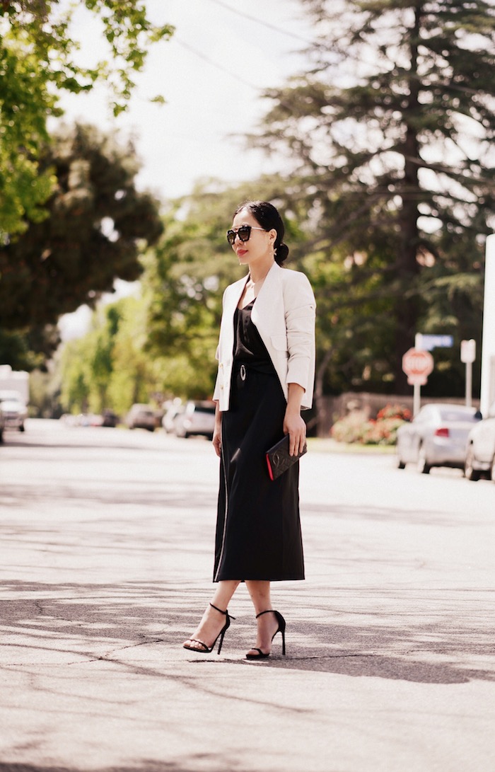 Business Chic, ISSA Jacket, 3.1 Phillip Lim Splited Pencil Skirt, Chanel Wallet, Prada Sunglasses, Stuart Weitzman Nudist Sandals, via: HallieDaily