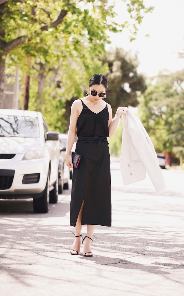 Business Chic, ISSA Jacket, 3.1 Phillip Lim Splited Pencil Skirt, Chanel Wallet, Prada Sunglasses, Stuart Weitzman Nudist Sandals, via: HallieDaily