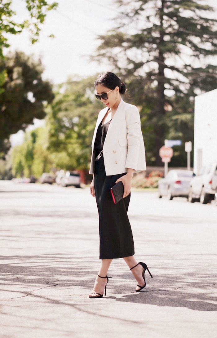 Business Chic, ISSA Jacket, 3.1 Phillip Lim Splited Pencil Skirt, Chanel Wallet, Prada Sunglasses, Stuart Weitzman Nudist Sandals, via: HallieDaily