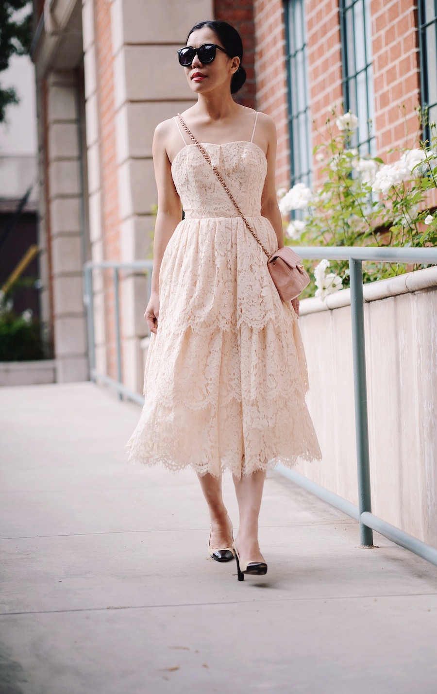 Lace & Chanel, Lace Dress, Burberry Cropped Trench, Chanel Mini Bag, Chanel Two-Tone Pumps, Elegance, via: HallieDaily