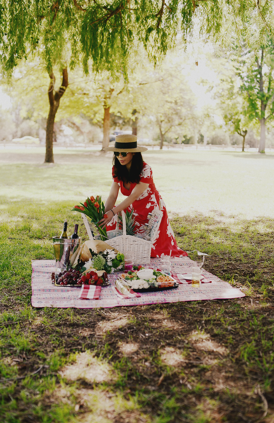 Picnic Style, Beautiful Picnic Set Up, Mom & Son Style, Alexa Chung for M&S, Floral Dress, Denim Espadrilles, via: HallieDaily