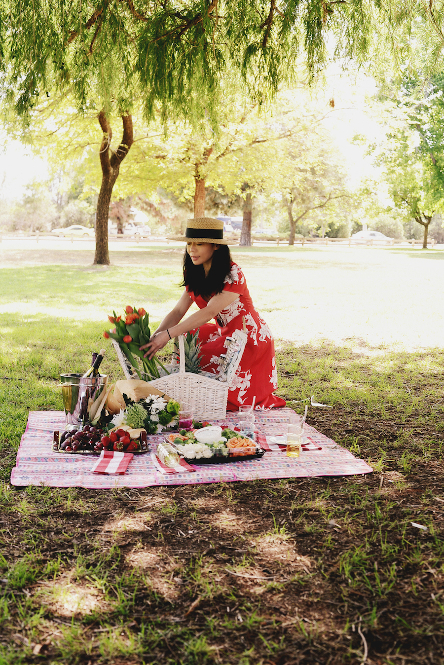 Picnic Style, Beautiful Picnic Set Up, Mom & Son Style, Alexa Chung for M&S, Floral Dress, Denim Espadrilles, via: HallieDaily