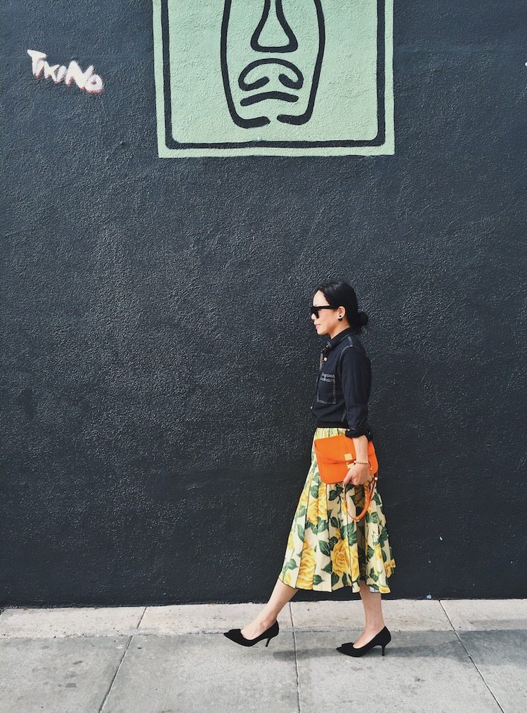 How to, Everyday Chic, Style Guide, Printed Skirt, Celine Bag, Kitten Heels, Celine Sunglasses, Relaxed Shirt, via: HallieDaily