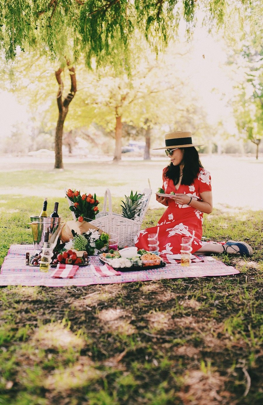 Picnic Style, Beautiful Picnic Set Up, Mom & Son Style, Alexa Chung for M&S, Floral Dress, Denim Espadrilles, via: HallieDaily 