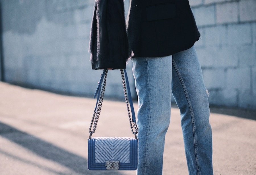 Roksanda Big Sleeve Blazer, High Waist Jeans, Chanel Two Tone Slingback, Straw Boater Hat, via: HallieDaily