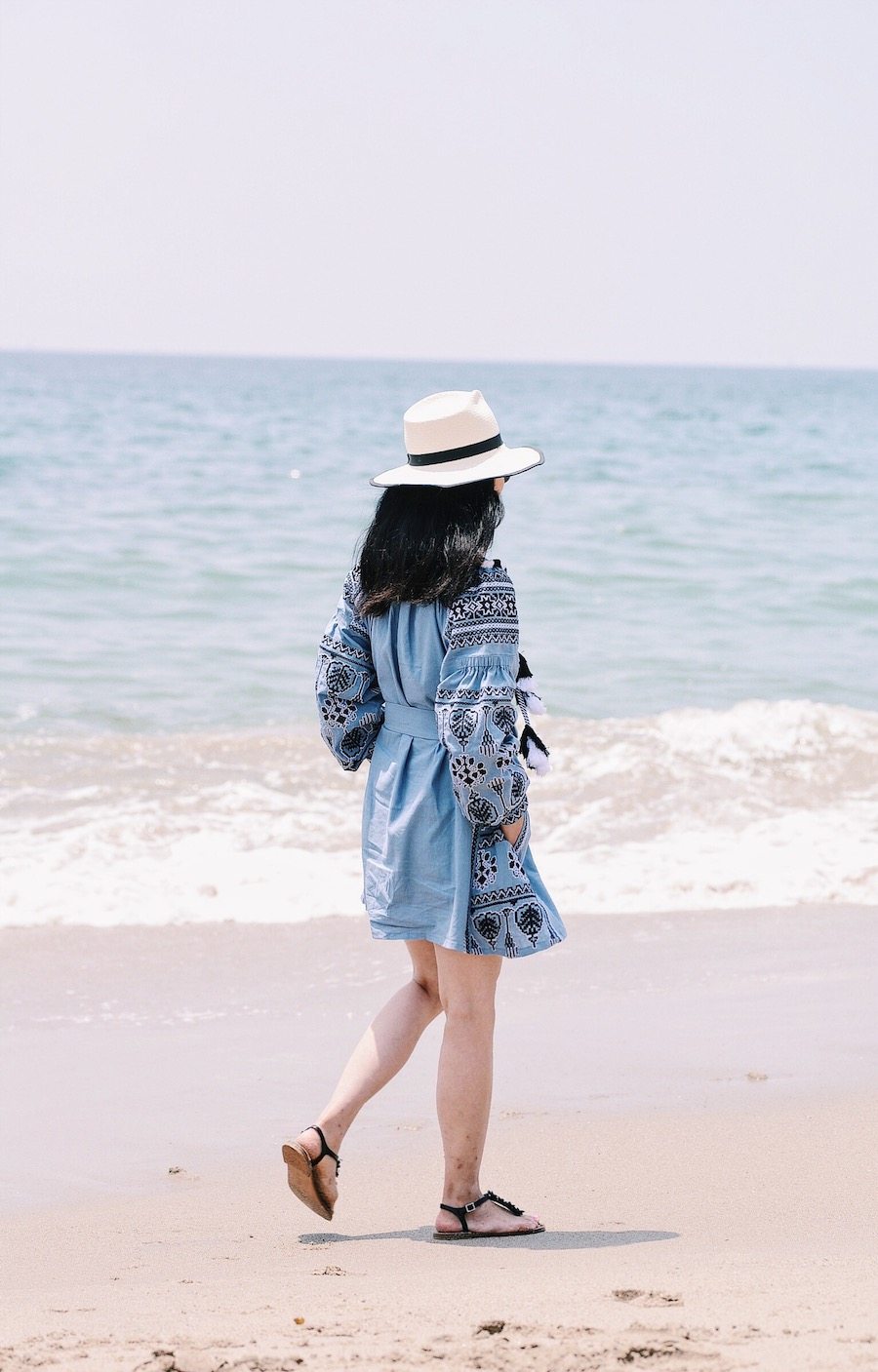 Family Beach Life, Embroidered Dress, M.Gemi Flower Sandals, Mirrored Sunglasses, Sun Hat, via: HallieDaily