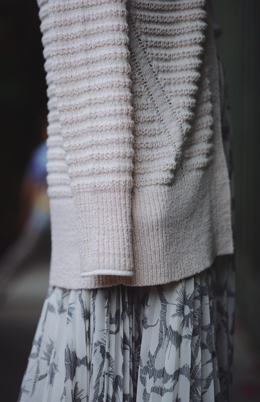 Banana Republic Pleated Maxi Skirt, Knotted Striped Sandals, Textured Long Cardigan, via: HallieDaily