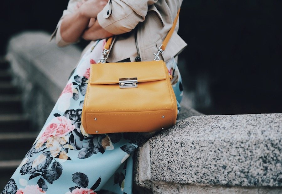 Floral Fit \u0026 Flare Dress Bag, Cropped Trench, CH Baret bag, Tabithasimmons  Shoes, Via: HallieDaily | Hallie Daily