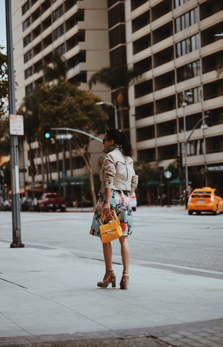 Floral Fit & Flare Dress Bag, Cropped Trench, CH Baret bag, Tabithasimmons Shoes, Via: HallieDaily