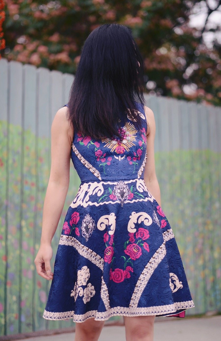 Floral, Jeweled, Fit & Flare Dress, Mark Cross Bag, Box Bag, Prada Bow Flats, Pointed Toe Flats, via: HallieDaily