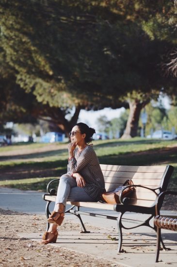 Lake Side, Gingham Top, Levi's Jeans, Mgemi Sandals, Fendi Bag, Messy Bun, via: HallieDaily