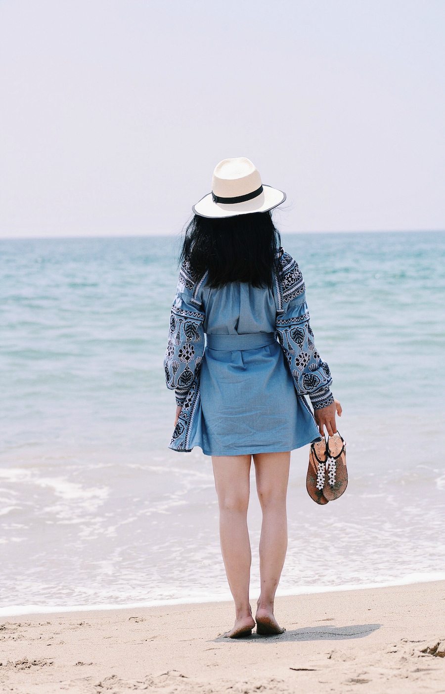 Family Beach Life, Embroidered Dress, M.Gemi Flower Sandals, Mirrored Sunglasses, Sun Hat, via: HallieDaily