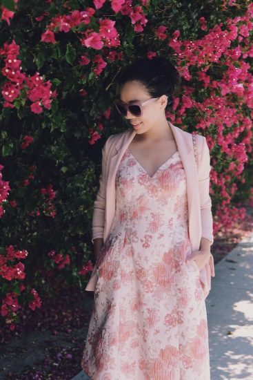 In Pink: Floral Midi Dress, Summer Light Weight Blazer, Chanel Pink Classic, Stella Mccartney Platform Sandals, Linda Farrow X 3.1 Phillip Lim Sunglasses, via: HallieDaily