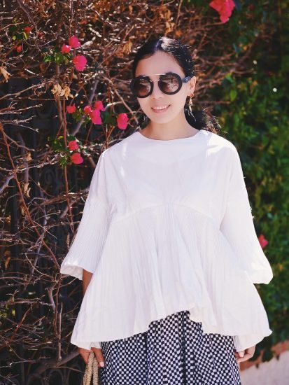 Vacation Style, Balloon Sleeve Top, Maxi Skirt, Straw Tote, Prada Sunglasses, Dolce & Gabbana Sandals, via: HallieDaily