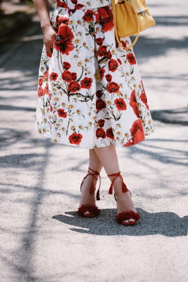 Summer Flowers, Zara EMBROIDERED POPLIN SHIRT, Dolce & Gabbana Floral Midi Skirt, Aquazzura Wild Thing Sandals, Carolina Herrera Bag, Prada Round Sunglasses, via: HallieDaily