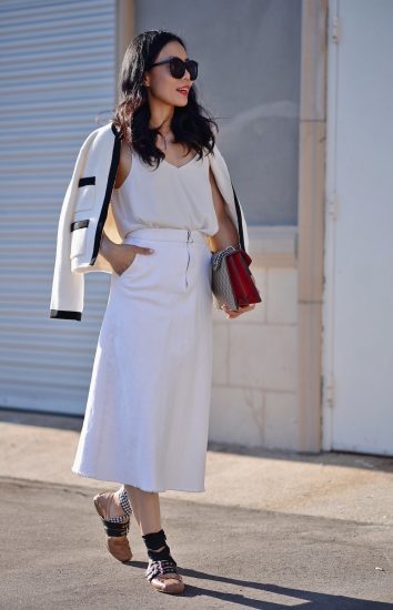 Black & White Jacket , Ballerina Flats, Gucci Bag, via: HallieDaily