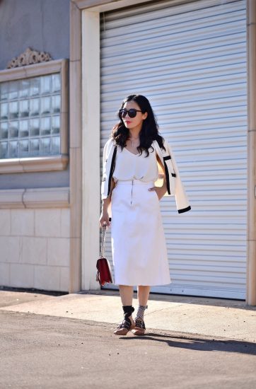 Black & White Jacket , Ballerina Flats, Gucci Bag, via: HallieDaily