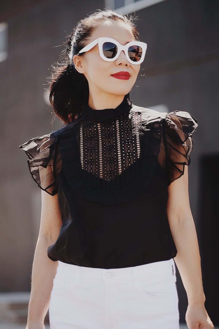 HallieDaily: Black and White Style, Gucci Bag, Chanel Flats, Parker Top, JBrand Selena Jeans, Celine Sunglasses, Outfit