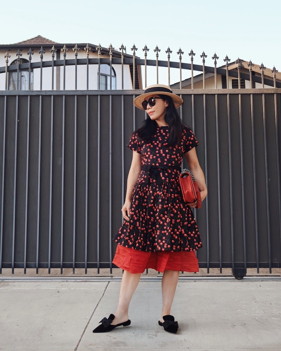 Weekend Style, Red Cherry Print, Cotton Dress, via: HallieDaily