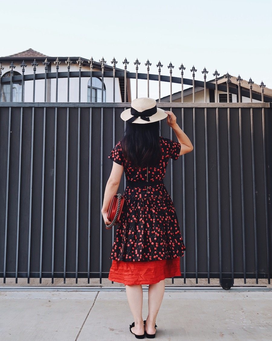 Weekend Style, Red Cherry Print, Cotton Dress, via: HallieDaily