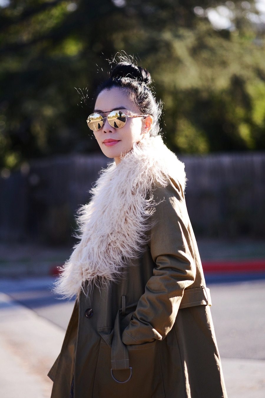 Fall Style: Fur Collar Coat, Knit Set, Chanel Two-Tone Slingbacks, via: HallieDaily