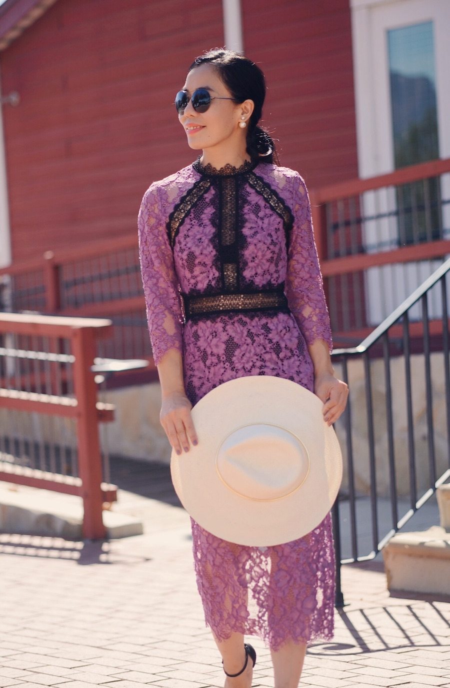 Purple Lace Dress, Weekend Getaway, Family, via: HallieDaily