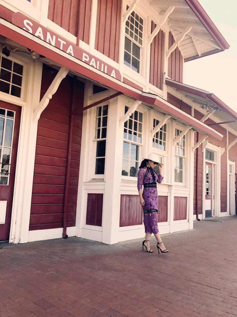 Purple Lace Dress, Weekend Getaway, Family, via: HallieDaily