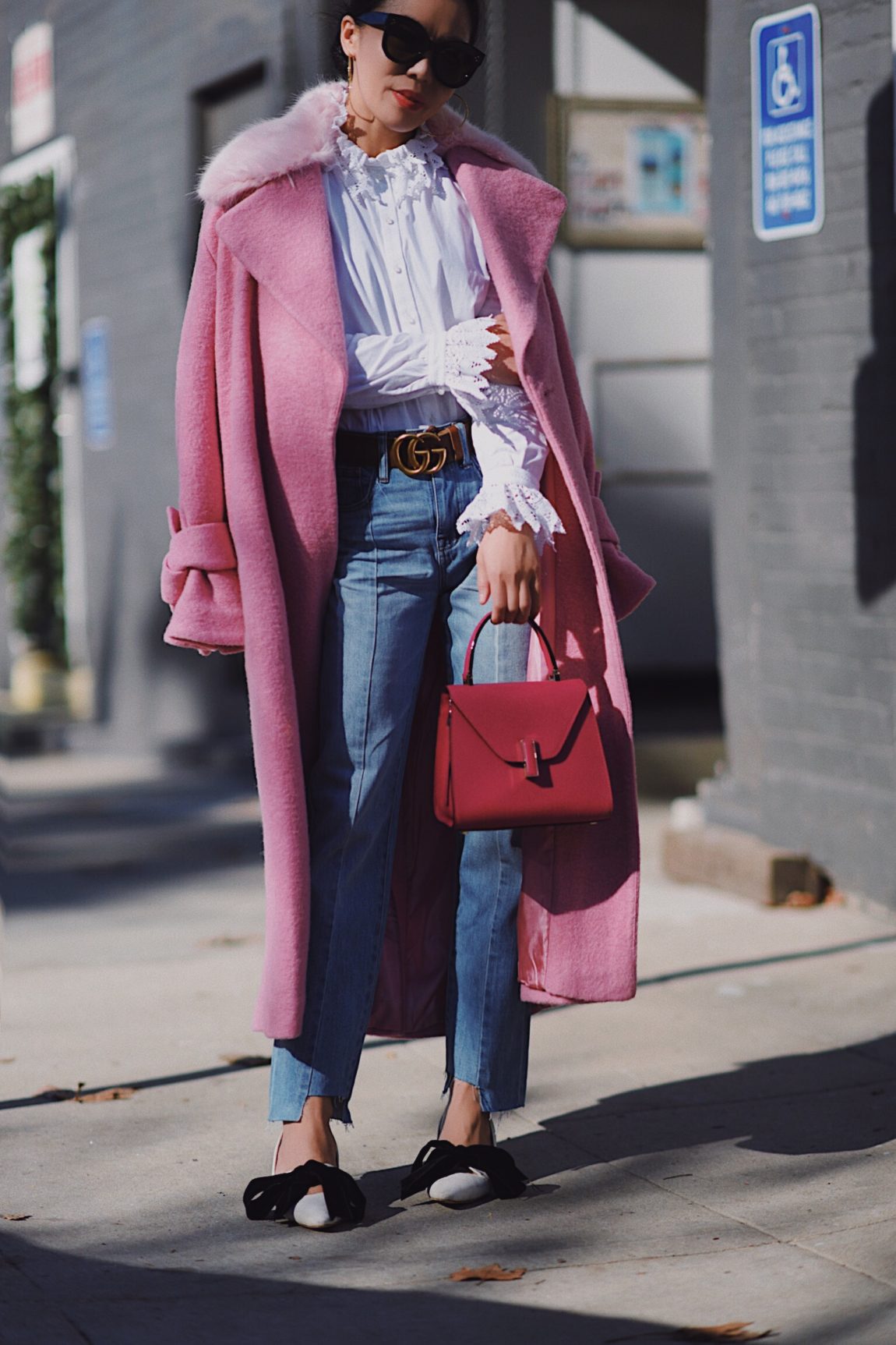 Outfit, Style, Street Style, Topshp, Pink Coat, Long Pink Coat, Faux 