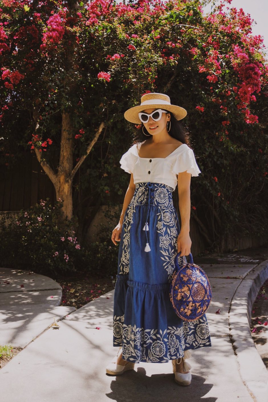 Outfit, Style, Spring Style, Trend, Straw Bag, Straw Hat, Floral ...
