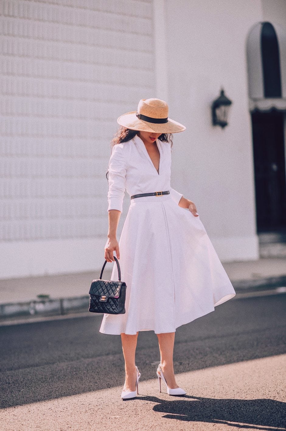 Fashion, Style, Outfit, OOTD, Classic, Summer White, Little White Dress, Vintage  Chanel, White Pumps, Herms Belt, Straw Hat, Ladylike