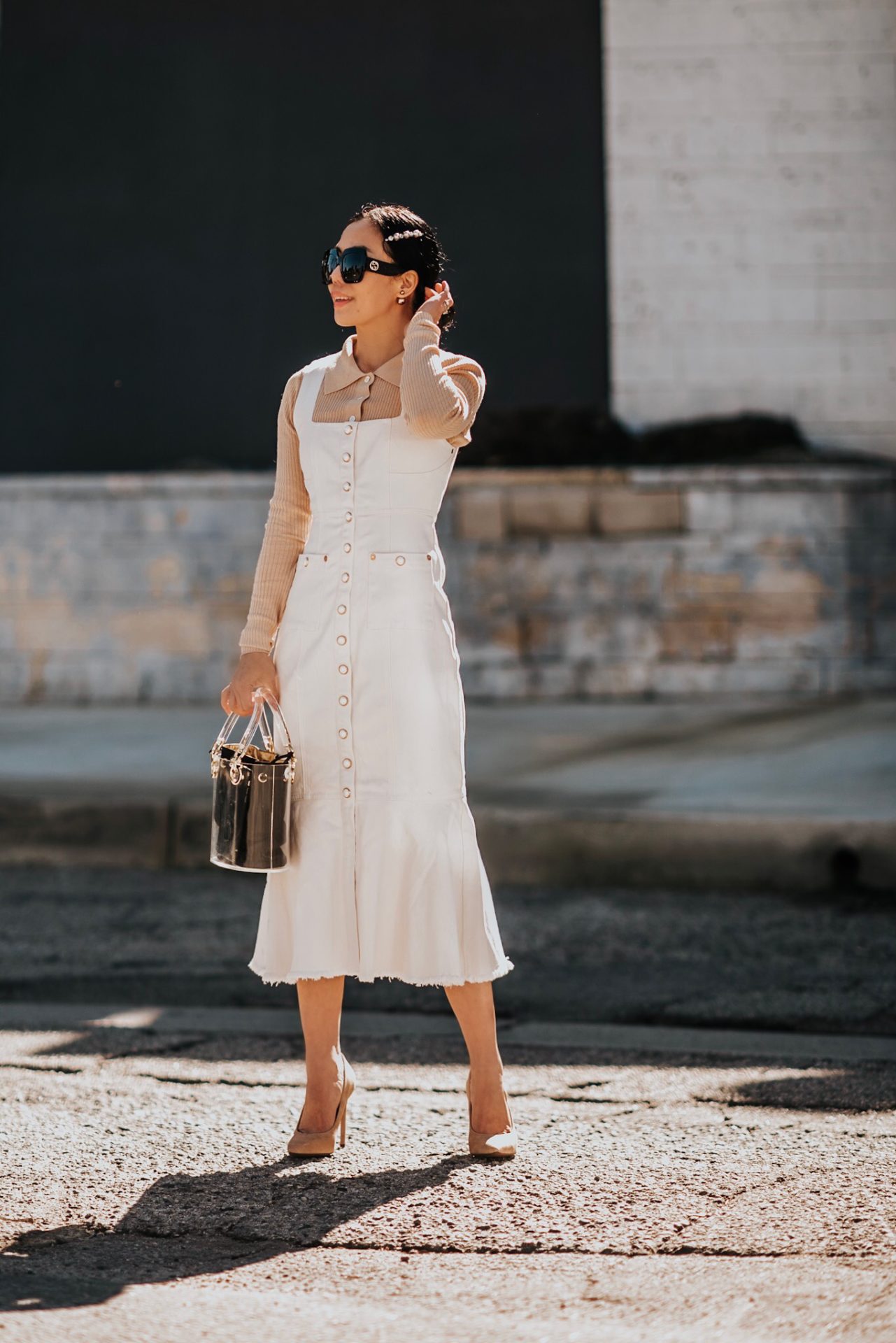 white denim dress outfit