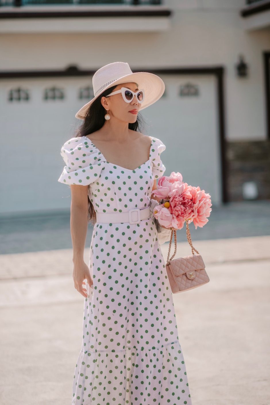 Summer Polka Dots Dress & Peonies