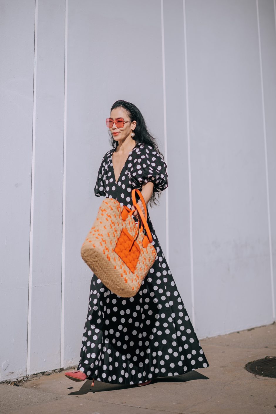 Spring Days: Polka Dot Dress & Straw Tote Bag | Hallie Daily