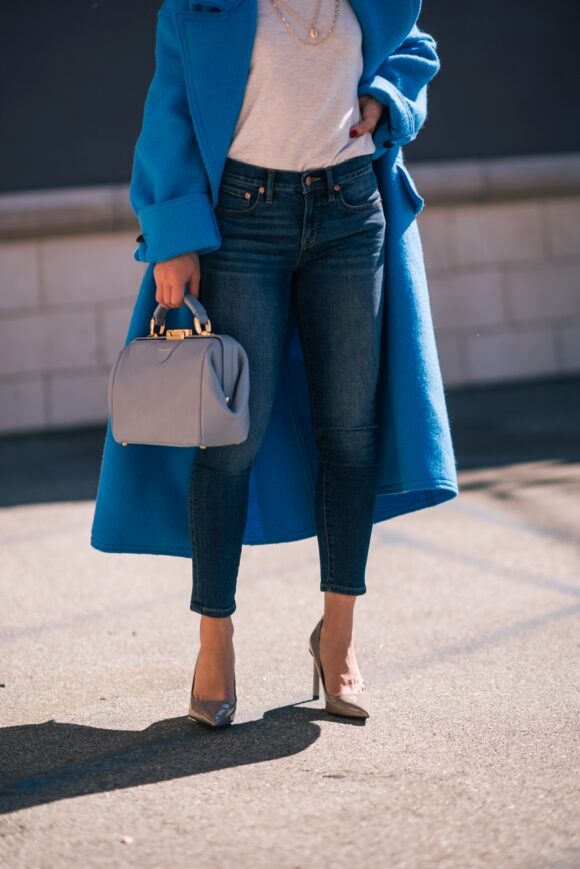 Colored Wool Coat & Petite Jeans