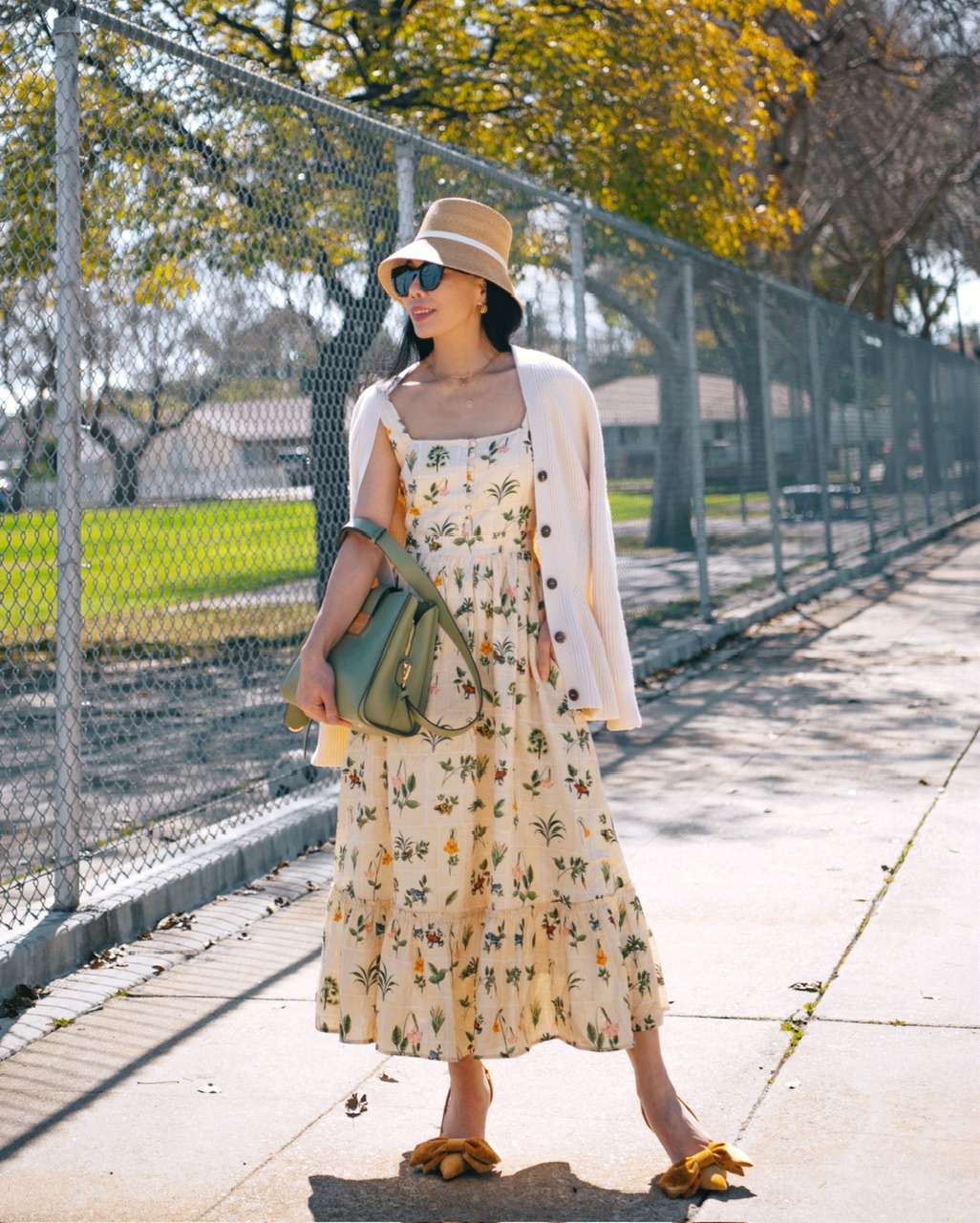 Bow Slingback, Spring Cotton Dress, Burberry Hat, Radley London Bag, Spring Style