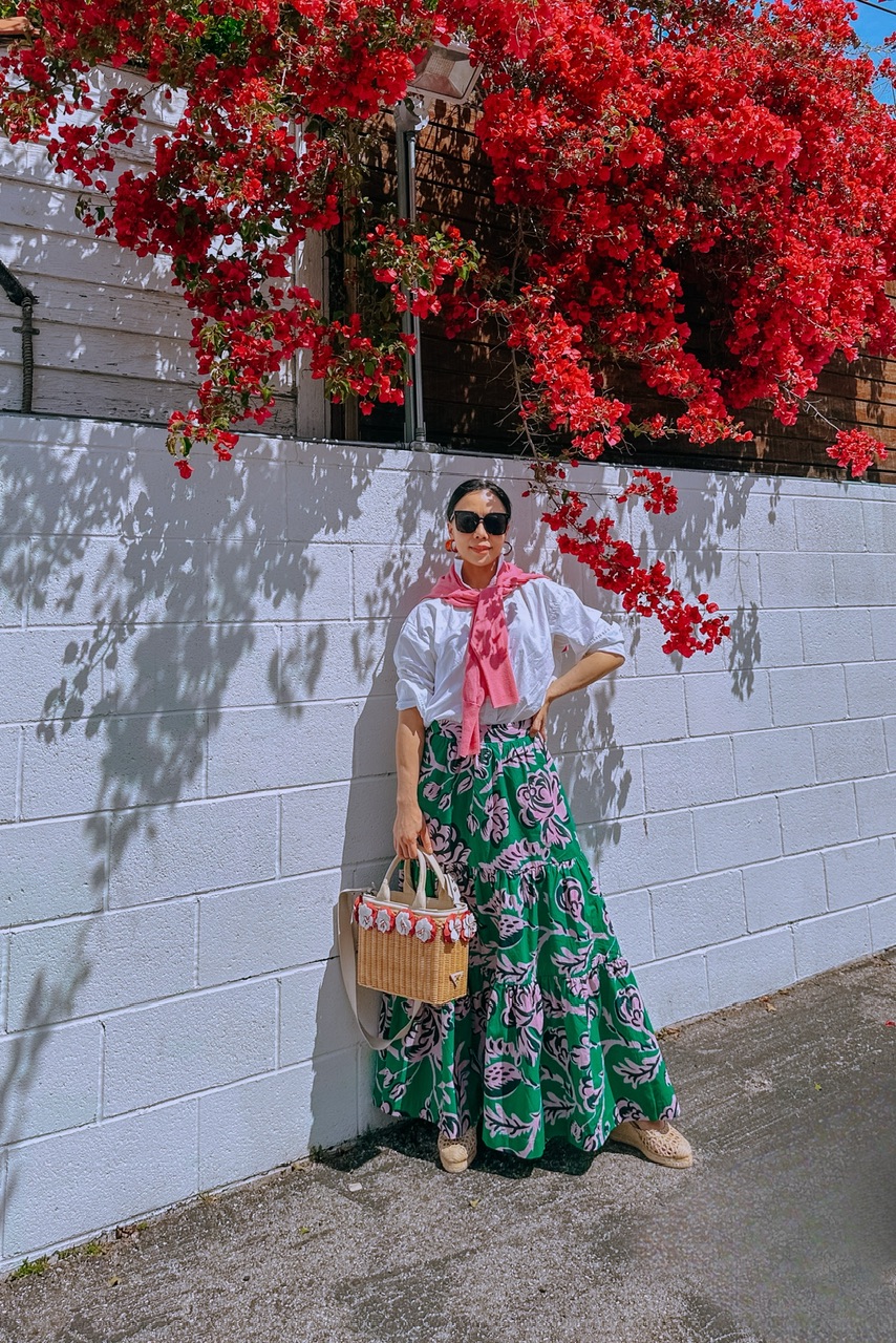 Printed Cotton Skirt, White Button Down Shirt, Spring Style, Boden, J.Crew, Prada