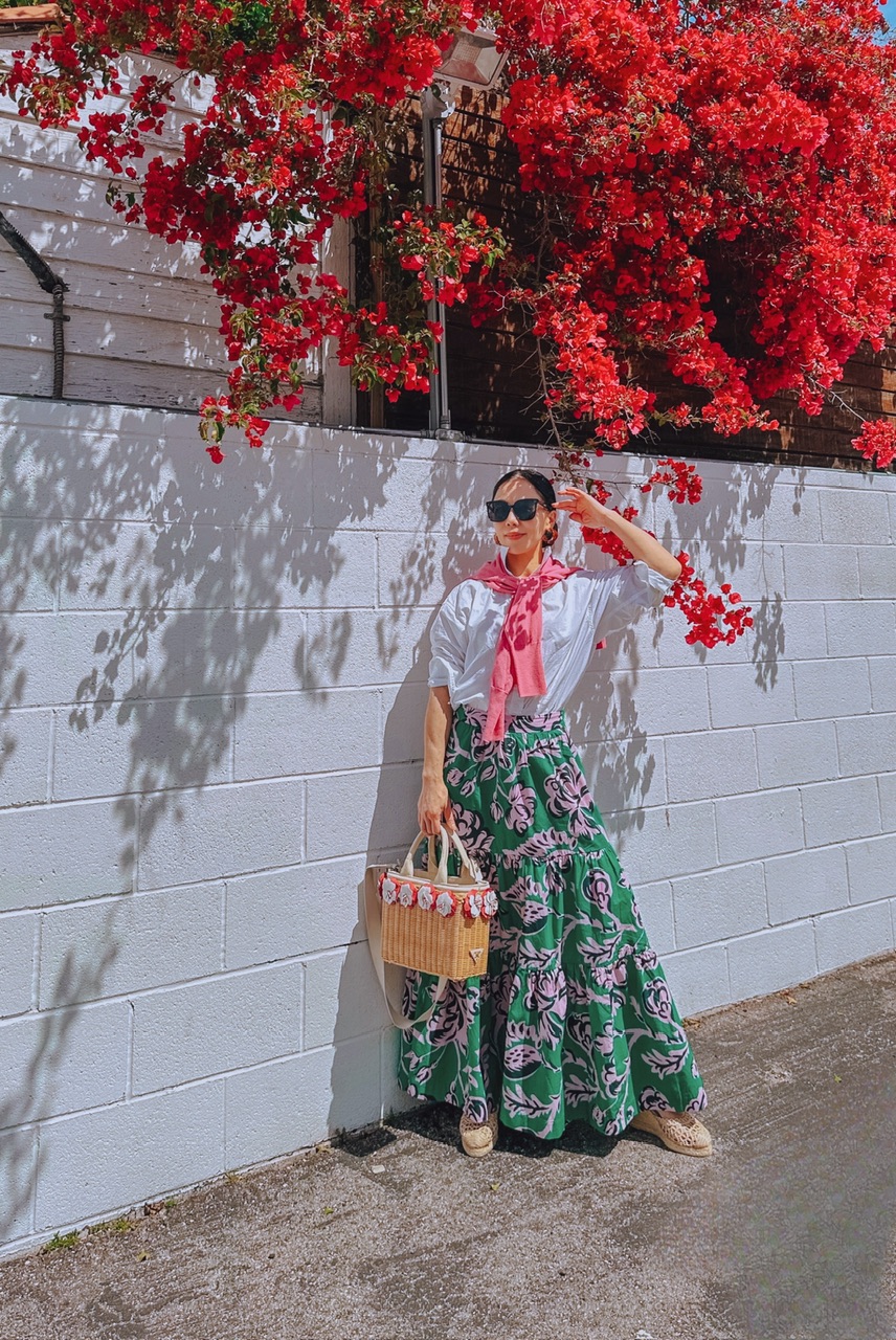 Printed Cotton Skirt, White Button Down Shirt, Spring Style, Boden, J.Crew, Prada